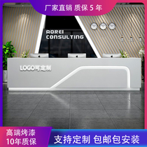 Large company paint reception desk White welcome desk table Beauty salon bar cabinet cashier Hotel customization