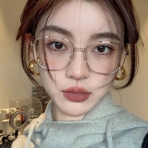 Japanese silver glasses myopia Net red plain face box glasses ins Wind female big frame face small can be equipped with degree