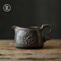 Mud peoples blessing pattern cup with ceramic tea set tea divider single large capacity tea cup thickened Japanese coarse pottery