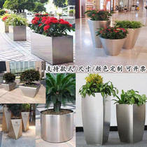 Outdoor stainless steel flower box flower ware shopping mall hotel sales department planting flower trough square park courtyard green flower pot