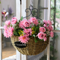 Wall decoration hanging basket pastoral straw wall flower machine simulation dried flower basket set European creative handmade flower pot