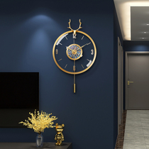 Deer head wall clock Nordic light luxury living room clock home fashion creative shell decoration pure copper transparent quartz clock