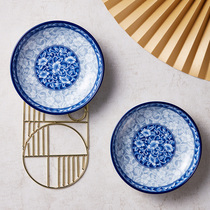 Shenbao Chinese style 2 dish set ceramic round vegetable plate blue and white porcelain household underglaze dish dumpling dish tableware