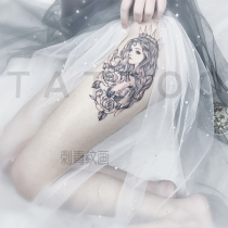 Tattoo stickers Rose unicorn Beauty girl King Waterproof long-lasting dark black and white simulation thigh arm pattern net red