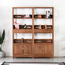 Red Wood Bookshelf Floor Combination Chicken Wings Wood Solid Wood Imitation Ancient Multilayer Show Shelf Bookcase Exhibition Original Wood Color Bookcase With Cabinet