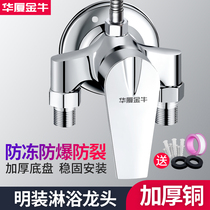 All-copper surface mounted shower mixing valve Hot and cold water faucet water heater Solar shower cover open pipe switch mixing valve