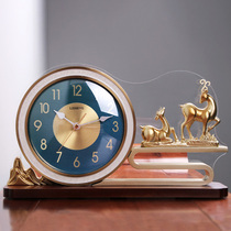 New Chinese style light luxury solid wood clock table clock Desktop household living room retro desktop decoration Quartz clock American table clock