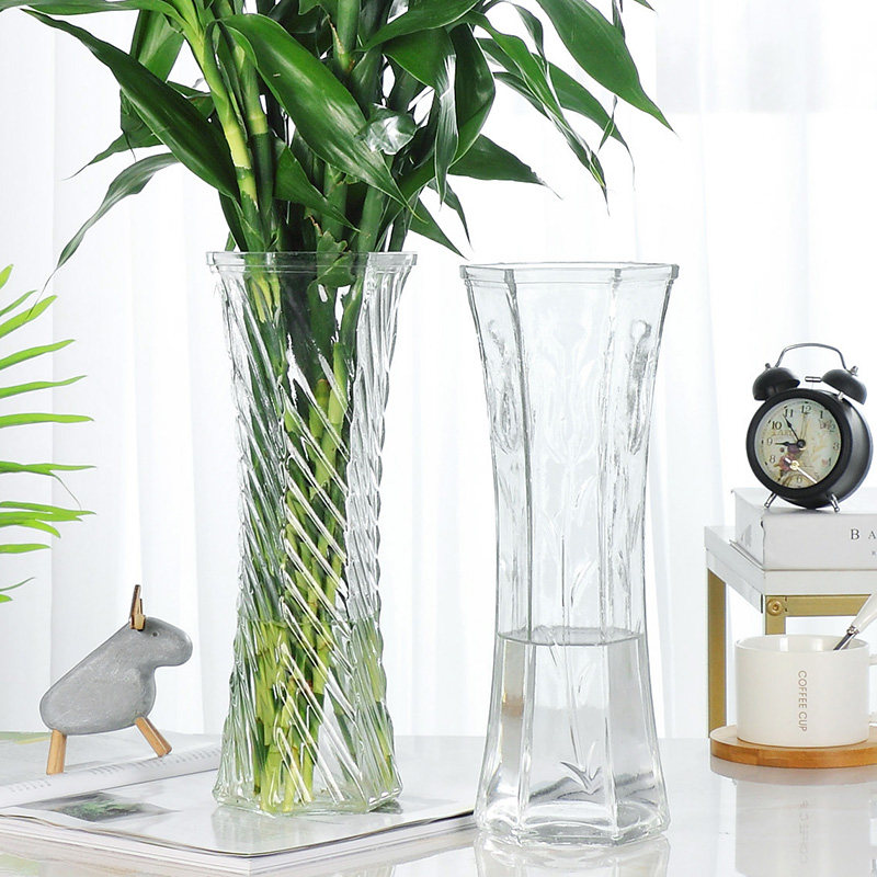 Glass vase transparent water to raise rich bamboo lily vase ornaments living room flower dry flower Nordic household extra large