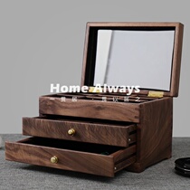 Walnut storage Ancient style luxury large-capacity gold and silver finishing drawer jewelry desktop mirror jewelry box storage box