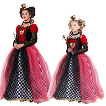 COS Stage Performance Shows Adults Children Alice Sleepwalking Wonderland Glamorous Red Hearts Queen Dress Costumes