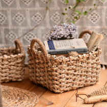 Nordic straw woven rattan storage basket home desktop storage basket basket finishing basket storage frame flower basket