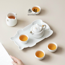 Sanxun lucky cat small set Kung Fu tea set Light luxury modern household living room ceramic dry tea tray cute