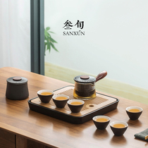 Sanxun Japanese light luxury Kung Fu tea set Household living room small set Glass tea pot Ceramic teacup tea tray