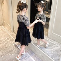 Girls  dresses 2021 summer new childrens foreign style Korean version of the fashionable net red girl plaid princess skirt tide