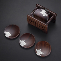Black sandalwood tea mat coaster solid wood Kung Fu Tea Cup tray Maple Leaf Lotus insulation mat tin tea ceremony accessories