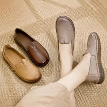 Retro mother shoes leather soft bottom womens middle-aged and elderly womens shoes spring and autumn comfortable beef tendon bottom womens casual leather shoes flat bottom