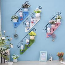Wall decoration Creative living room wall decoration Hook Wrought iron wall hanging flower rack put doll partition wall decoration