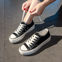 South Koreas autumn exploding platform canvas shoes womens shoes summer 2021 new spring and autumn muffin cloth shoes sneakers small black shoes