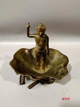 Oil lamp pure copper antique household lotus leaf Sakyamuni Buddha lamp butter lamp old copper lamp Buddha Hall long light