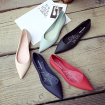 Fashion Flat Bottom Pointed Fisherman Shoes Jelly Shoes Shallow Mouth Rain Shoes Womens Rubber Shoes All Season Non-slip Waterproof Working Single Shoes