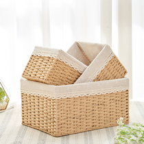Straw storage basket dirty clothes basket toy snacks sundries storage box bedroom storage basket storage box woven frame