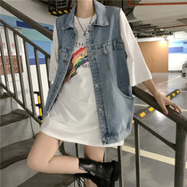 Summer 2021 new large size fat sister retro light-colored washed loose outer wear vest sleeveless denim jacket female