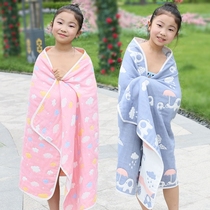 Childrens bath towel girl Summer thin absorbent quick-drying cotton gauze big towel without hair cover blanket increased Korean version
