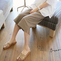 Pregnant women pants spring and summer thin wear loose size seven wide leg pants split casual cotton leggings summer