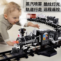 Childrens train track toy model simulation electric boy 3 assembly set Steam smoking remote control baby 5 years old