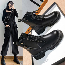 Thick-bottom heightened Martin boots Womens Spring and Autumn Single Boots 2021 New Little British Style Black Leather Short Boots
