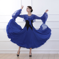 2021 new modern dance dress national standard dance dress ballroom dance waltz autumn trumpet sleeve practice long skirt