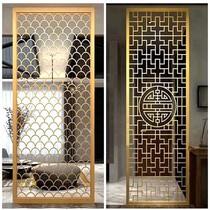Stainless steel new Chinese style living room entrance metal partition hotel laser hollow carved flower grid decorative grille screen