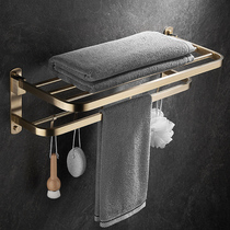 304 stainless steel folding bath towels frame drawing gold free of punching toilet double towel rod bathroom set Nordic