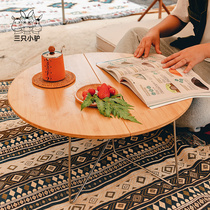 Three Small Donkey Foldable Bamboo Board Round Table Portable Outdoor Picnic Barbecue Table Folio Camping Small Round Table