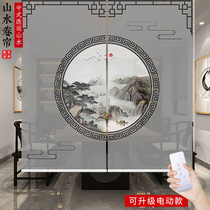 Bamboo curtain rolling curtain screen curtain partition hanging fabric simple modern living room office shading electric new Chinese style