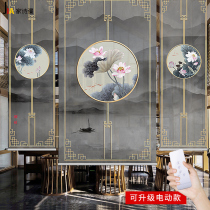 New Chinese Lotus roller curtain curtain curtain shade shading non-perforated installation electric landscape lift home balcony living room