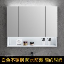 White stainless steel bathroom mirror cabinet Bathroom l with light toilet wall-mounted with shelf Separate mirror box customization