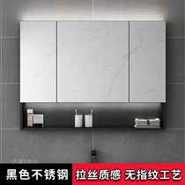  Black stainless steel bathroom mirror cabinet wall-mounted mirror box with light bathroom separate wall-mounted mirror shelf customization