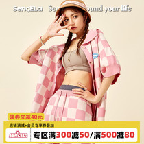 SENCE LA CHECKERBOARD plaid wool half sleeve shirt Couples short sleeve summer lazy wind button cardigan jacket