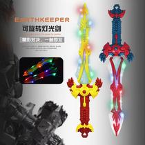 Cross-border New Large Number Transparent Flash Stick Light Music Electric Rotary Luminous Sword Ground Stall Childrens Toy Wholesale