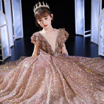 Childrens dress Princess dress high-end girl Autumn host catwalk evening dress piano performance costume foreign atmosphere