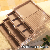 Dust-proof jewelry storage box flannel hair jewelry box large capacity transparent simple earrings bracelet necklace ear box