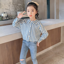 Girl Shirt Spring Autumn 2021 New CUHK Child Dolls Collar Tennis Red Korean Version Foreign Air Trendy Plaid Shirt