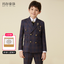 New childrens suit suit suit boys dress double-breasted party host performance dress check lapel collar British suit