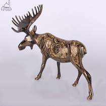 Pakistan bronze carved deer handicraft Bronze brake decoration Red deer Reindeer Bighorn deer