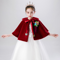 Baby windproof cloak little girl out plus velvet cloak childrens dress coat girl thick warm shawl winter