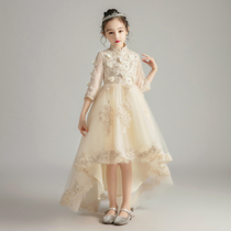 Childrens dress girl host piano performance clothes princess dress girl puffy gauze flower girl wedding dress autumn and winter