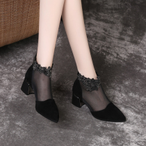 2022 New Spring Summer Genuine Leather Mesh Yarn Cold Boots Woman Coarse Heel Hollowed-out Short Boots Heel Mesh Boots Breathable High Heel Women Shoes