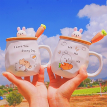 Cartoon Markcup with cover with spoon to stay cute water glass Home Breakfast cup Female Korean version of ceramic cup