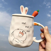 Cartoon Ceramic Water Cup Lovely Creative Mark Cup With Lid Spoon Han Prints Girlfriends Coffee Breakfast Cup Home